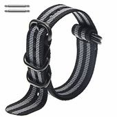 5 Ring Ballistic Army Military Black & Grey Stripes 22mm Nylon Watch Band #3030