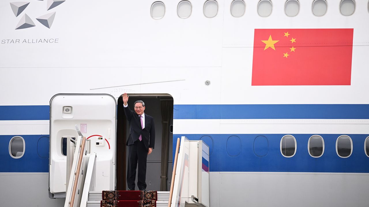 Chinese Premier Li Qiang arrives at Vnukovo International Airport in Moscow on Tuesday.