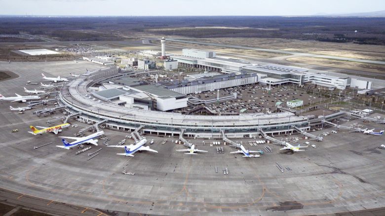 An aerial shot of New Chitose Airport in Hokkaido, Japan.