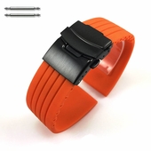 Orange Silicone 22mm Watch Band Strap Double Locking Black PVD Steel Buckle #4014